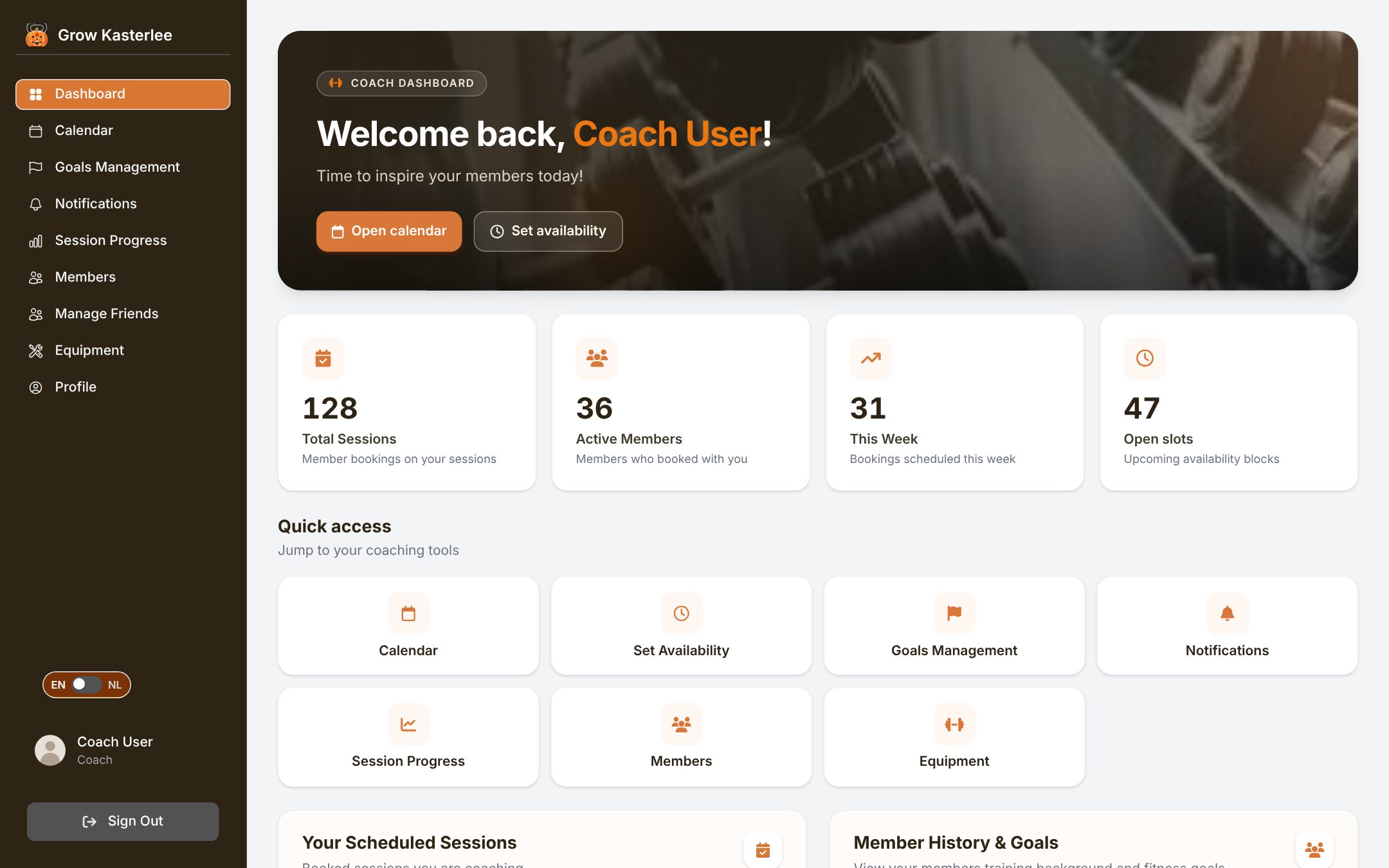 Grow Kasterlee coach dashboard